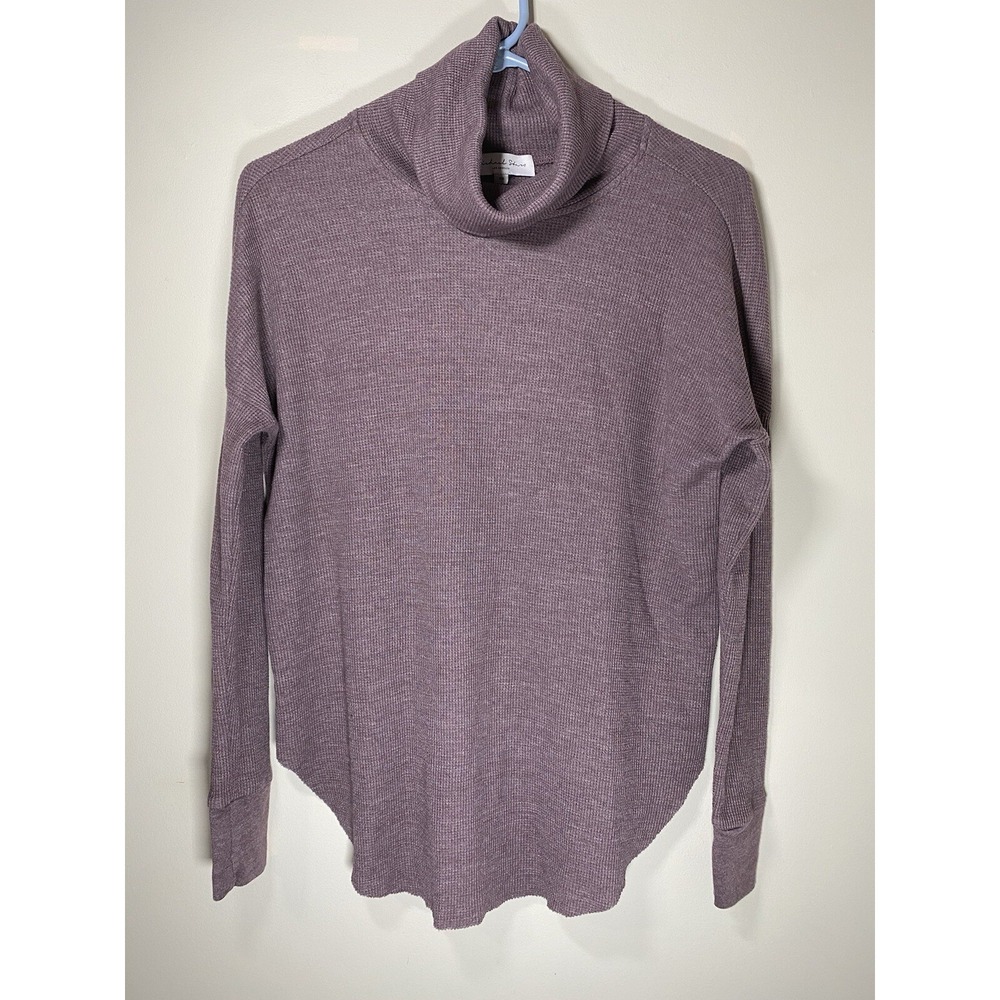 Michael Stars Turtleneck Top Womens XS Purple‎ Waffle Knit Oversized Long Sleeve
